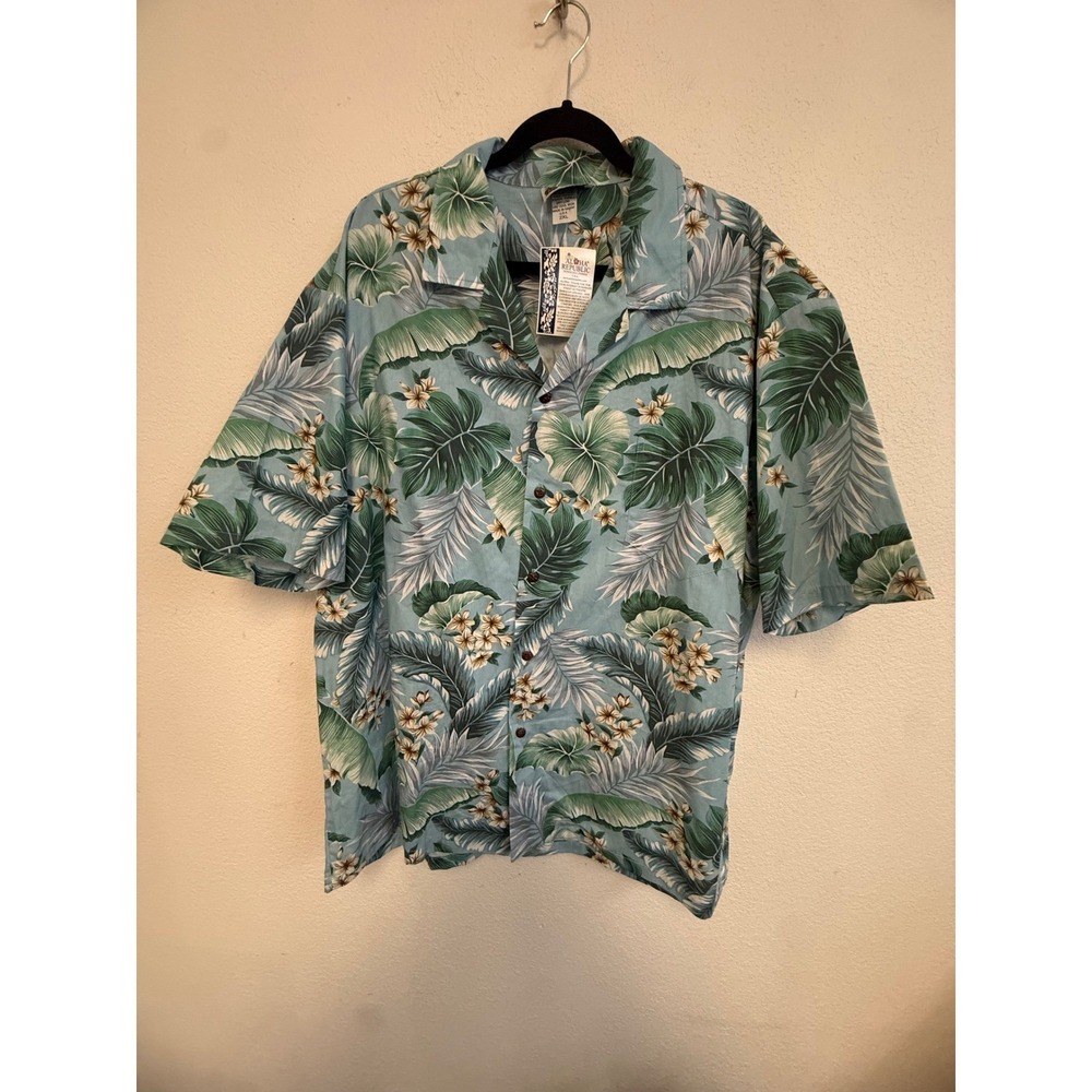 Aloha Republic Hawaiian Shirt Men's‎ 2XL Blue Tropical Floral Made in Hawaii NWT